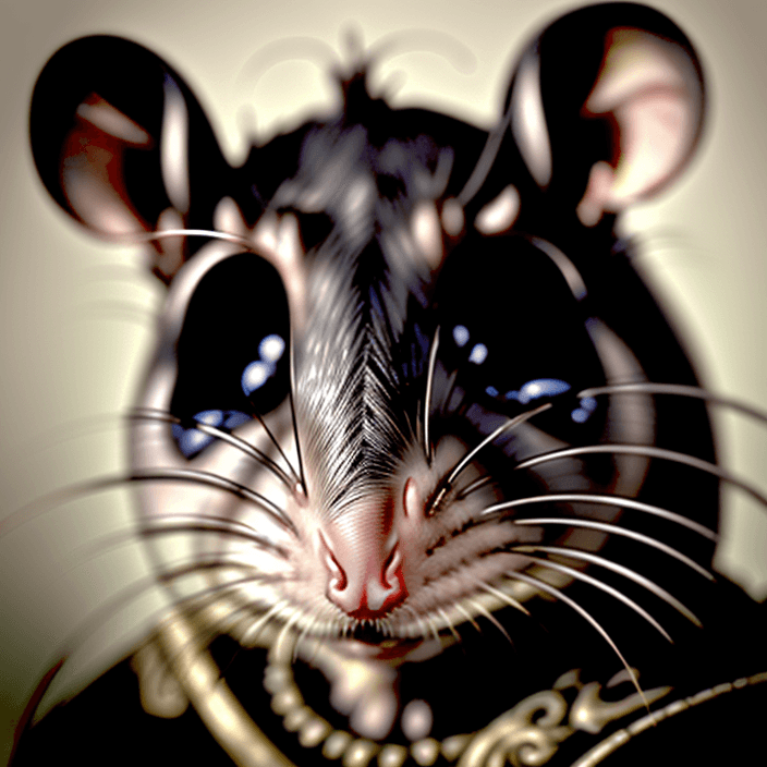 AI generated: An imaginative close-up front view portrait of an old, wise  rat's face.