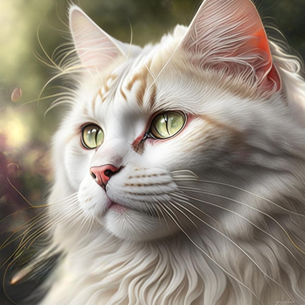 AI generated: A close up photo portrait of a white kitten, with a soft and fluffy coat that practically glows in t...