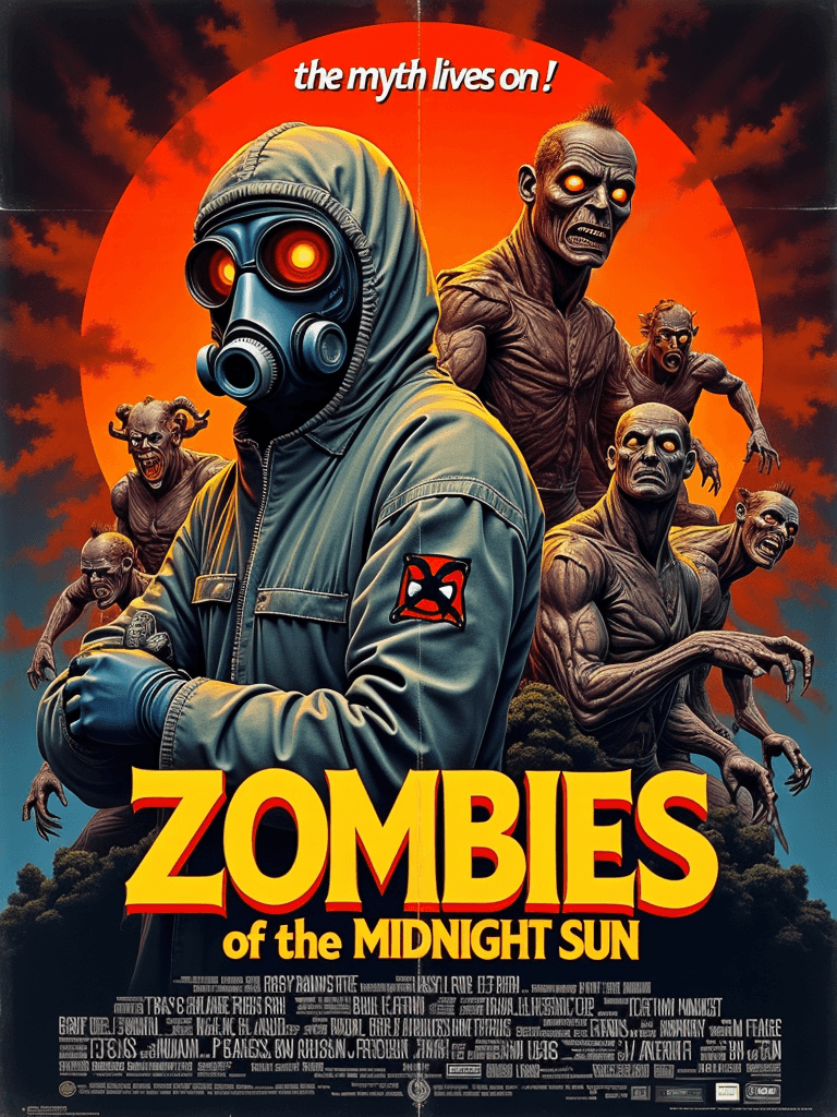 AI generated: zombies of the midnight sun retro 1970s movie poster