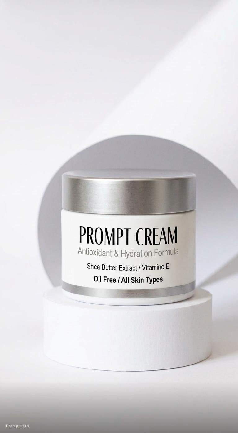 AI generated: A sleek and modern hand cream jar with a minimalist design. The container is white with a smooth, ma...