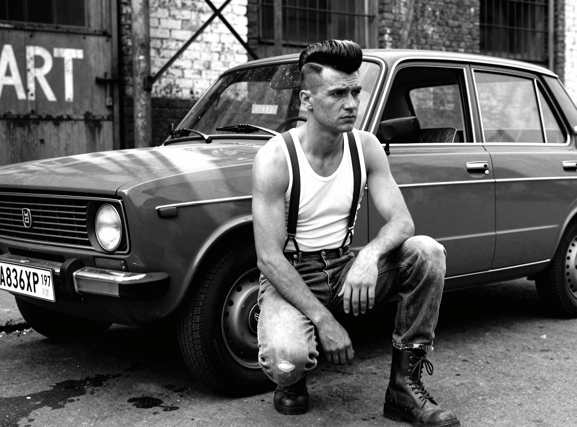 AI generated: subject/scene:
Black-and-white documentary photograph in the style of 1960s street photography, shot...