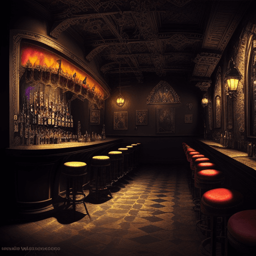 AI generated: image in gothic stop-motion technique, gothic bar, drawing, cartoon, professional artist, animation,...