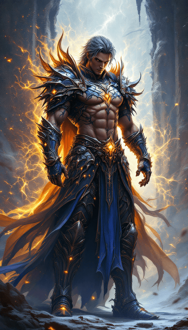 AI generated: final fantasy, male, warrior, fantasy big beautifull full body fantasy rpg armor with extrem many de...