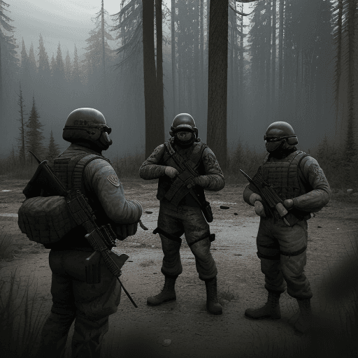 AI generated: A scene on the woods map in the game escape from tarkov in the style of a pixar 3d animation movie. ...