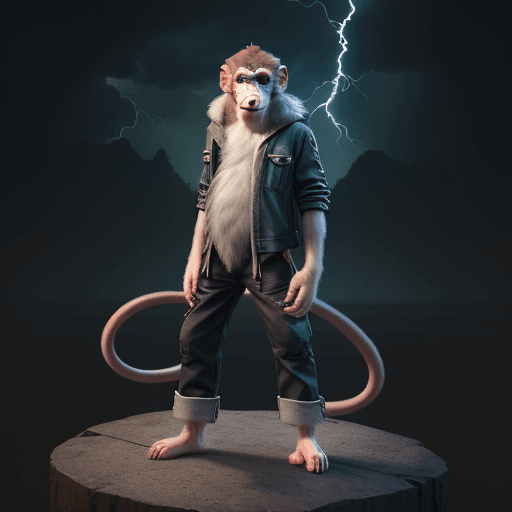 AI generated: cute [monkey/criature] on[ location], [clothes], full body, [lightning], concept art, ue5, 3d render...