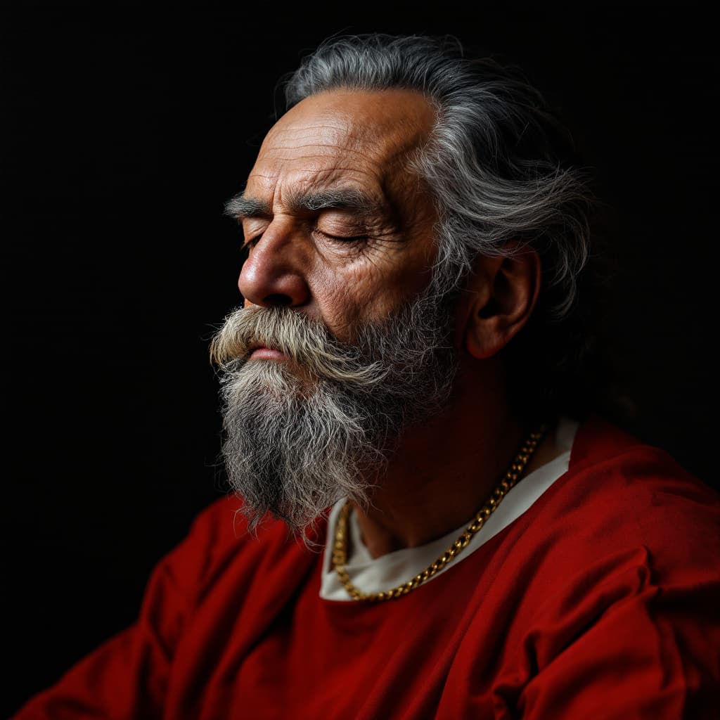 AI generated: a painting by Rbns, The image portrays a detailed portrait of an older man with a thick beard and mu...