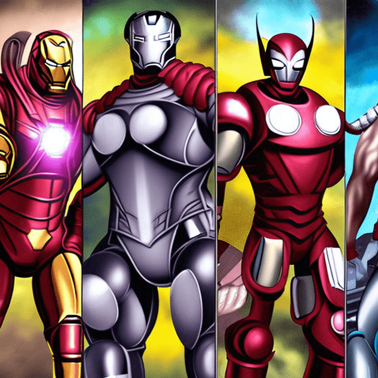 AI generated: Using high quality digital art software, create a photorealistic image of six legendary superheroes,...