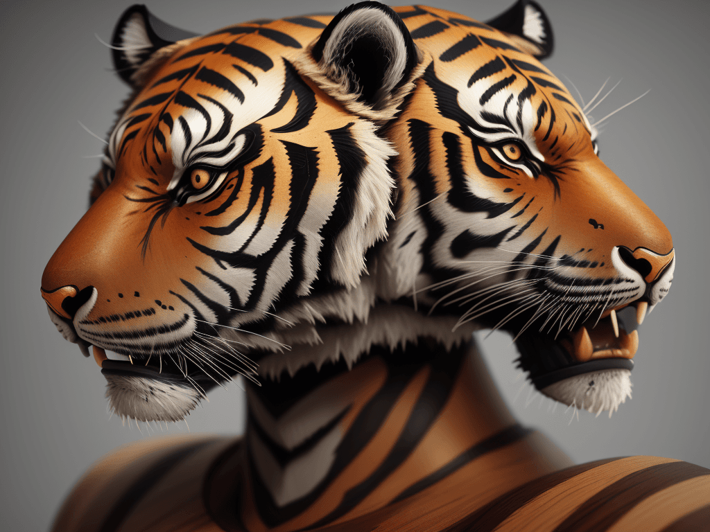 AI generated: a portrait of TIGER, wooden sculture::5,HD,16K, octane render, 8k