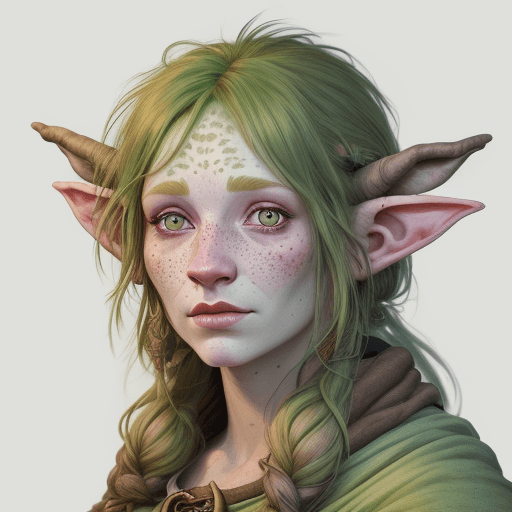 AI generated: Firbolg, full body, female, pastel colors, druid, hyper realism, high Detail, freckles, dungeons and...