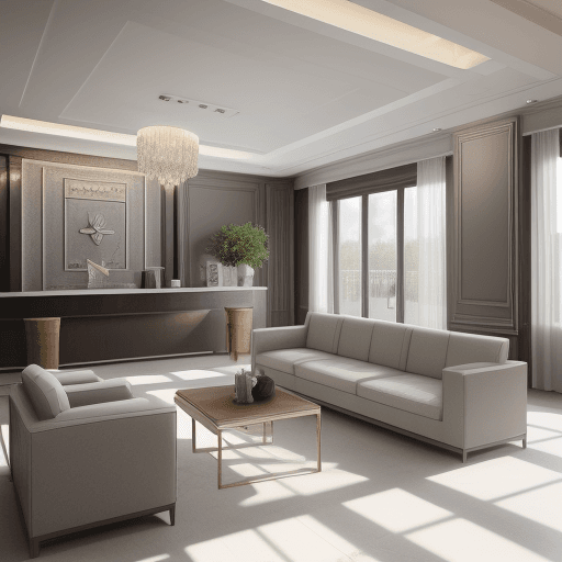 AI generated: reception lounge area, casual, soft, daylight, nice 