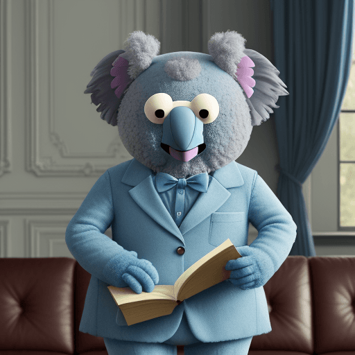 AI generated: blue koala as a muppet, spongy texture,
dressed as a university professor, standing as if he were go...