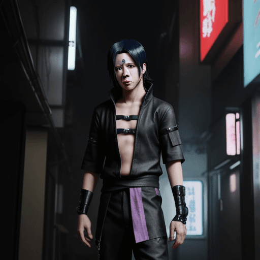 AI generated: sasuke from naruto cyberpunk style