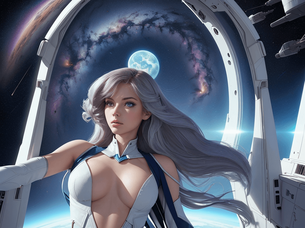 AI generated: absolutey stunning, beautiful space girl, in a ship