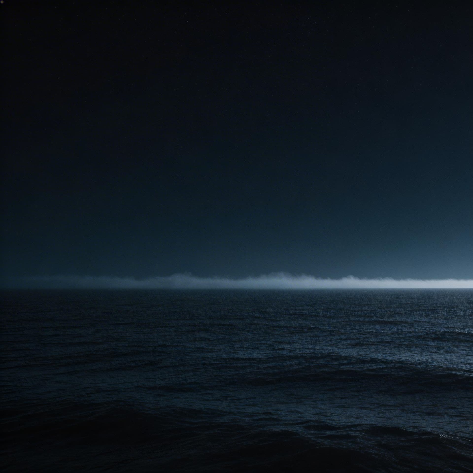 AI generated: dark ocean horizon at night, subtle mist above water, cinematic lighting, stoic solitude atmosphere,...