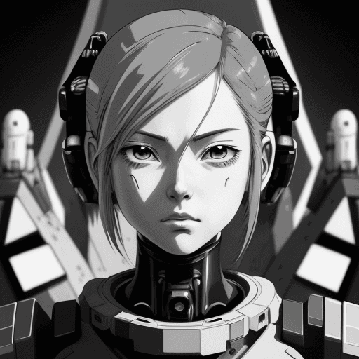 AI generated: no color, perfect anime illustration, portrait of a android space cyborg, {{{{{{black and white styl...