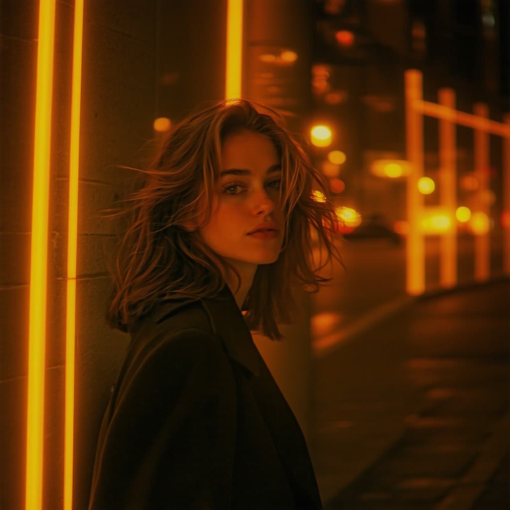 AI generated: A breathtaking cinematic portrait of a modern muse, standing effortlessly under the golden glow of s...