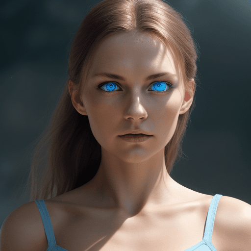 AI generated: a photo of a woman with blue eyes, in the style of light brown and light amber, luminous color palet...