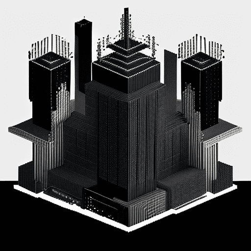 AI generated: an abstract image of the relationship between architecture, city and future technology in pixel art ...