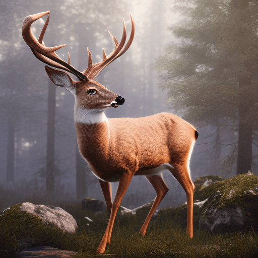 AI generated: Photo of a ultra realistic deer without horns, dramatic light, pale sunrise, cinematic lighting, bat...