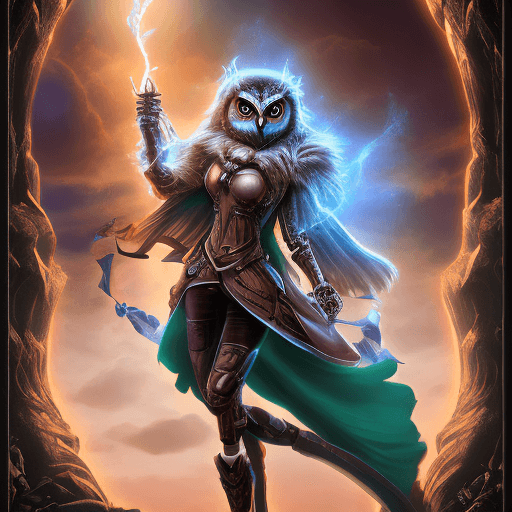 AI generated: humanoid female owl rogue holding psychic luminescent swords