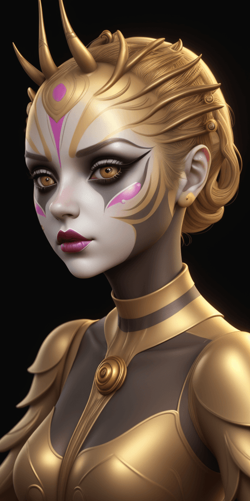 AI generated: a girl with face painting and a golden background is wearing makeup, creative, glamorous surreal, in...