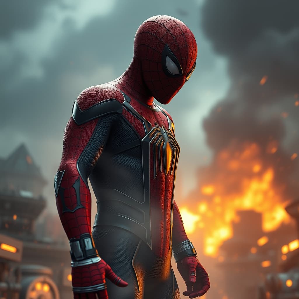 AI generated: Hyper realistic Marvel character design, Spider-Man, mist, photorealistic, octane render, unreal eng...