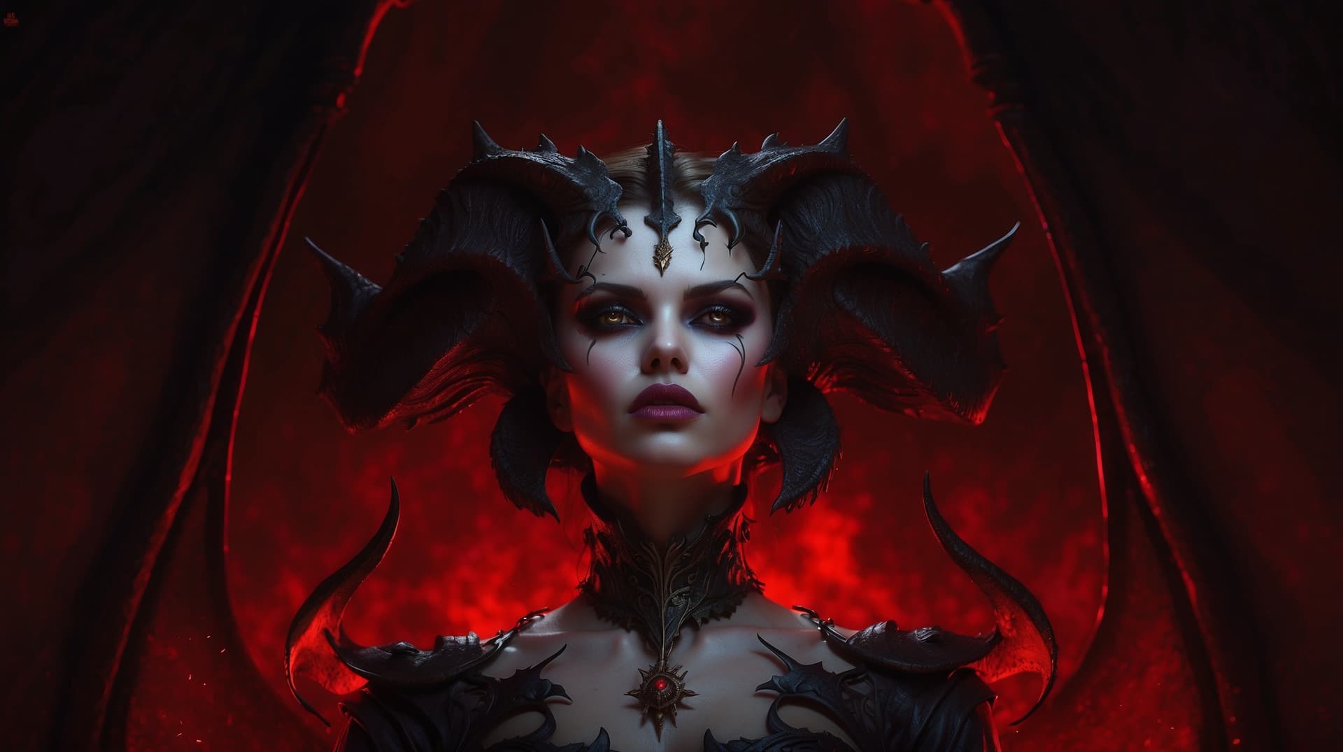 AI generated: Lilith, a fearsome villainess from the video game Diablo, captures attention with awe-inspiring inte...