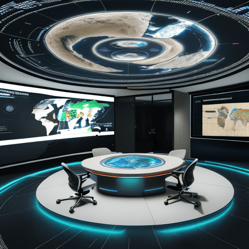 AI generated: High-resolution, futuristic office environment with a warm, humanized atmosphere. The space is fille...