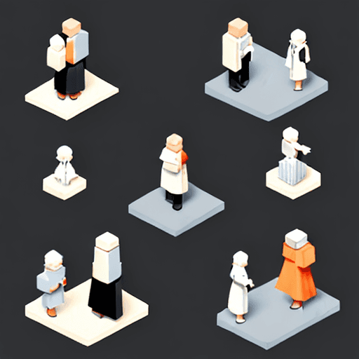AI generated: a series of [people] are shown in isometric fashion, in the style of small brushstrokes, white backg...