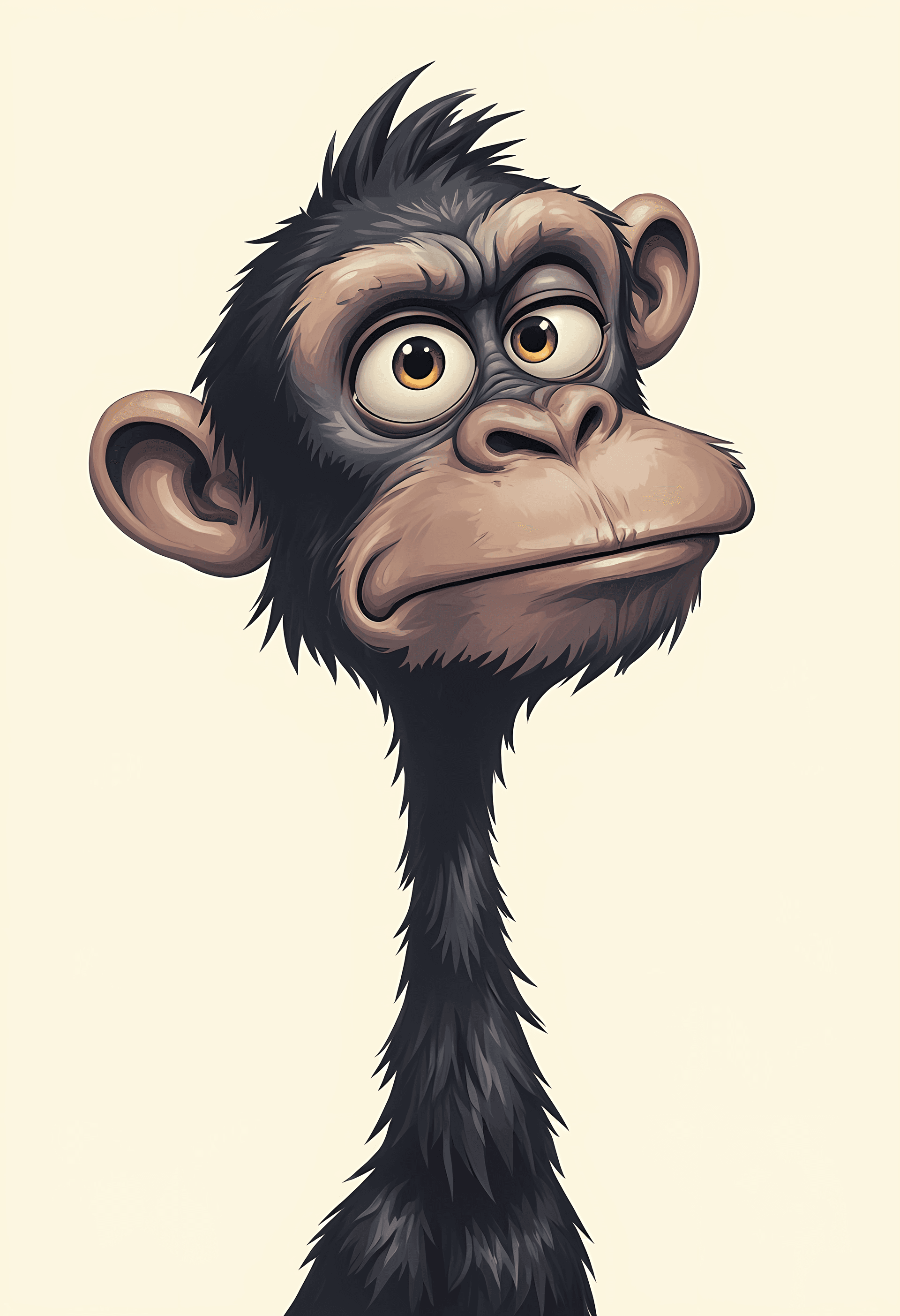 AI generated: A whimsical, cartoon-style portrait of a zesty Chimpanzee with exaggerated facial features, includin...