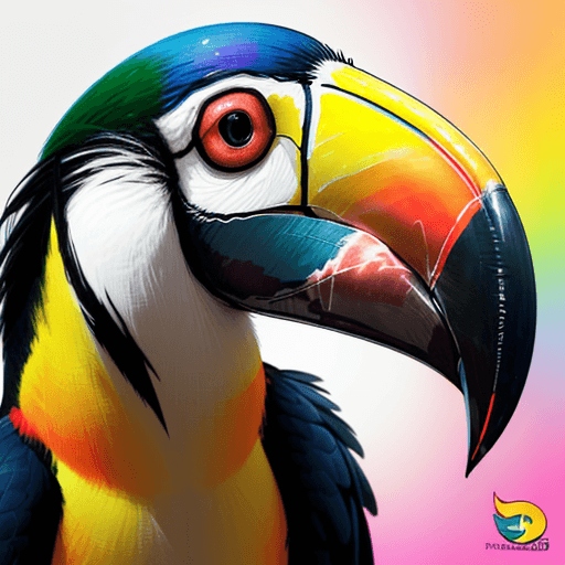 AI generated: Freeze the vibrant and exotic face of a toucan, focusing on the colorful beak and the curiosity in i...