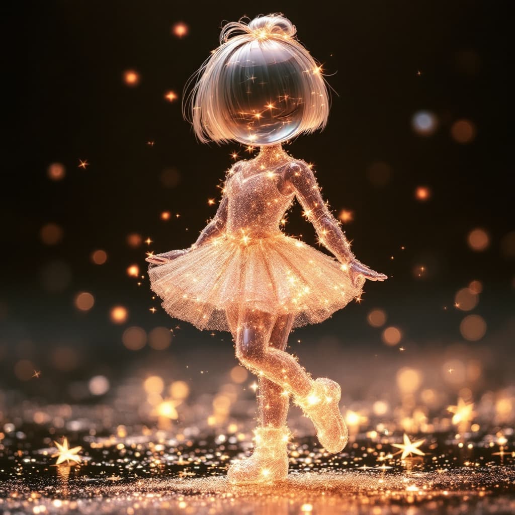 AI generated: Transparent ballerina, short hair and short skirt girl made glitter and sparkle