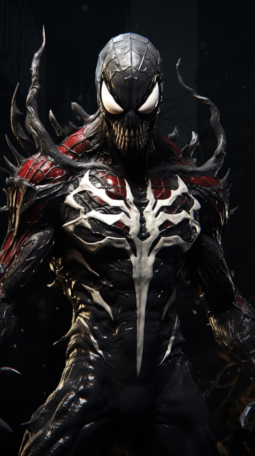 AI generated: spider-man venomized, ultra realistic, ultra detailed, 8k, --ar 9:16