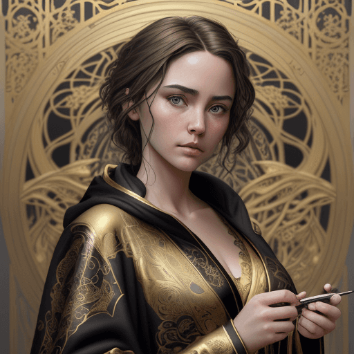 AI generated: hyper realism, beautiful, photo realistic,  detailed,  art nouveau,  girl like Alex Garland, wearing...