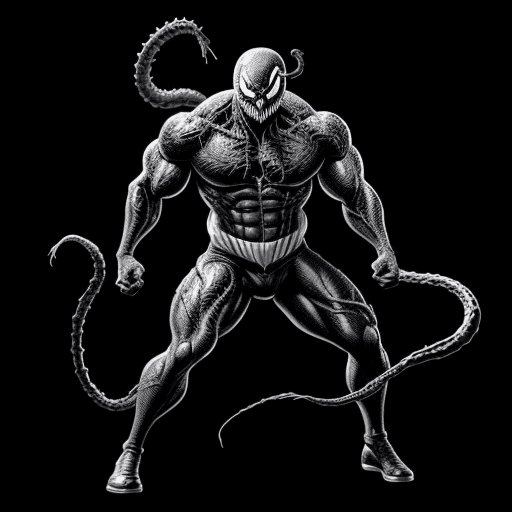 AI generated: Accurate comic art of venom FULL BODY SHOT in black BACKGROUND 