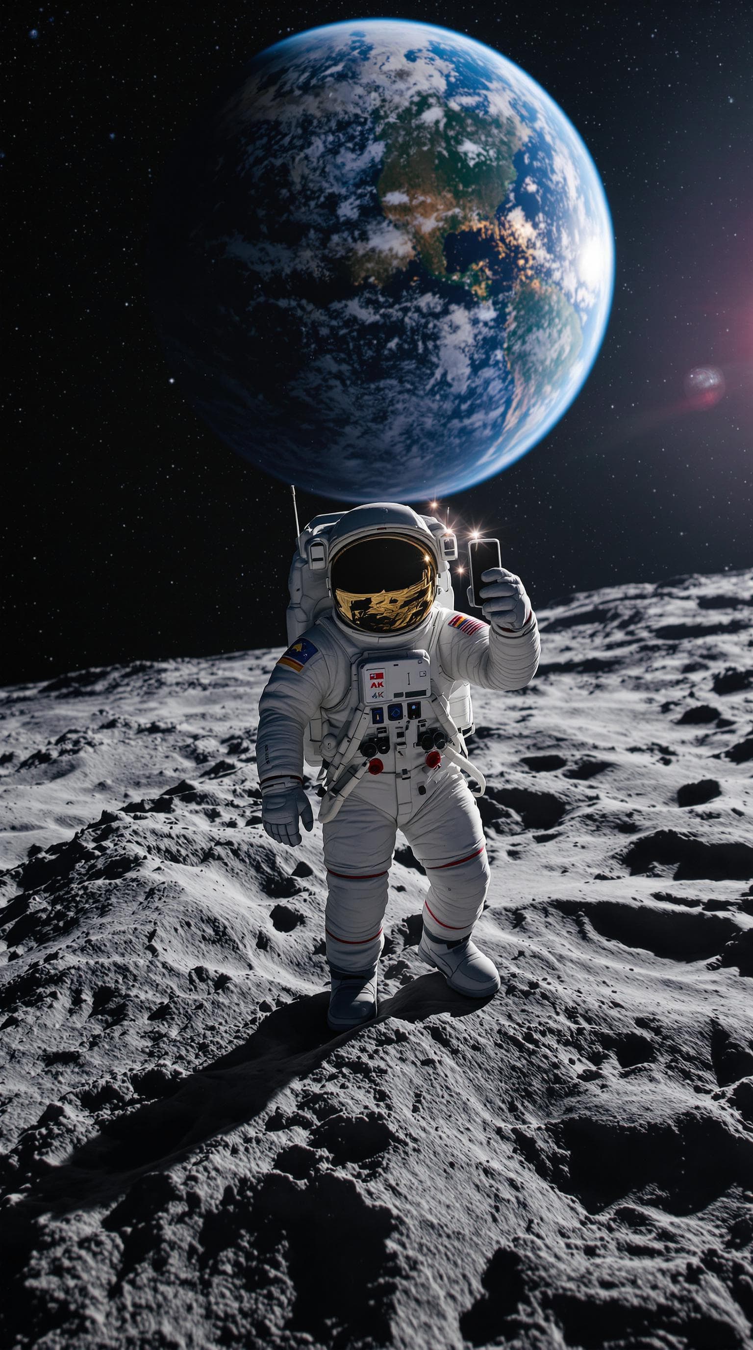 AI generated: astronaut taking a epic selfie on the moon, in the distance you can see the earth in the back ground...