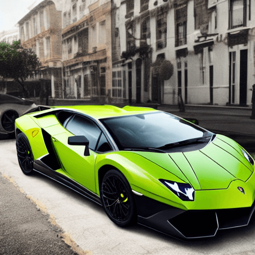 AI generated: A hyper realistic Lamborghini parked outside on road with monsoon wheather