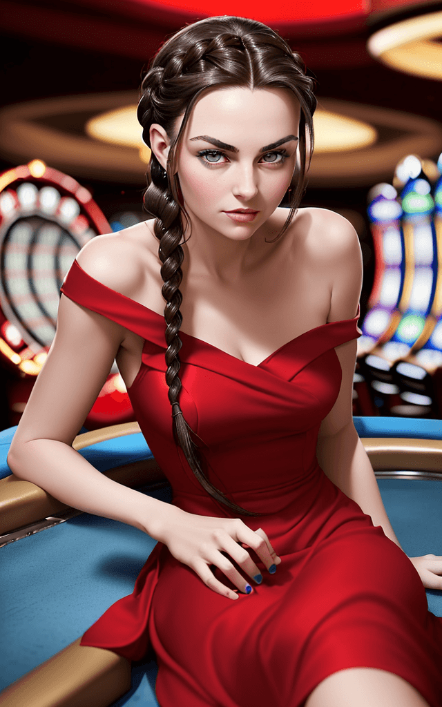 AI generated: Create an image of a highly attractive woman with dark hair braided. She is wearing a red dress. The...