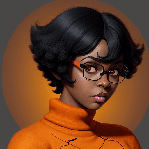 AI generated: Black woman with glasses chubby short black hair super frizzy ear length, Velma from Scooby Doo, por...