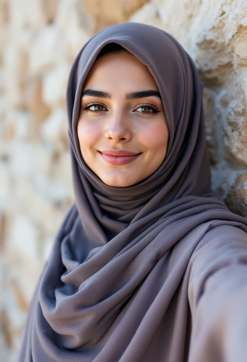 AI generated: Photograph, close-up of the face 20-year-old attractive young Muslim young women,   from iran, open ...