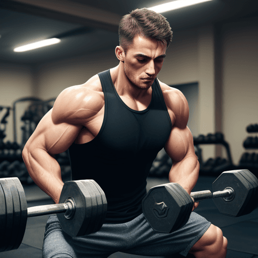 AI generated: man working out on weights sweating in a gym high sharpness