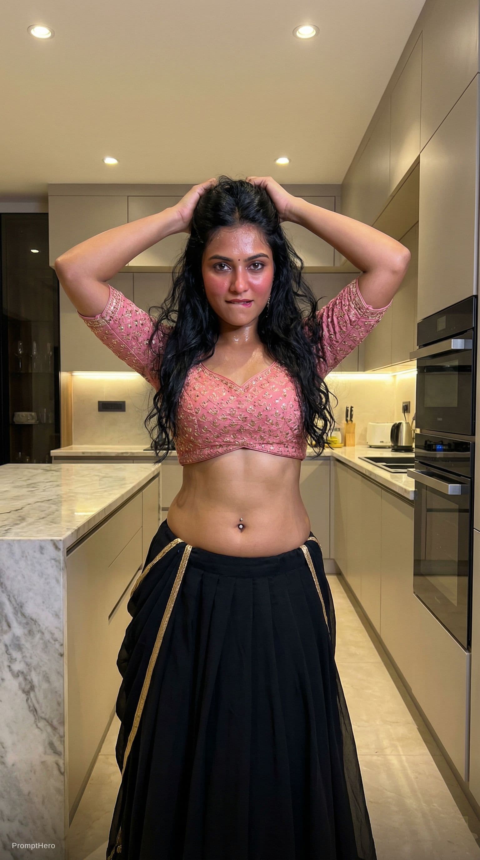 AI generated: Use the married Indian women in image, full body view from head to toe, no cropping whatsoever, comp...
