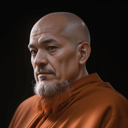 AI generated: portrait photo of a 58 year old monk, looking away, cinematic, 50mm portrait photography, hard edge ...