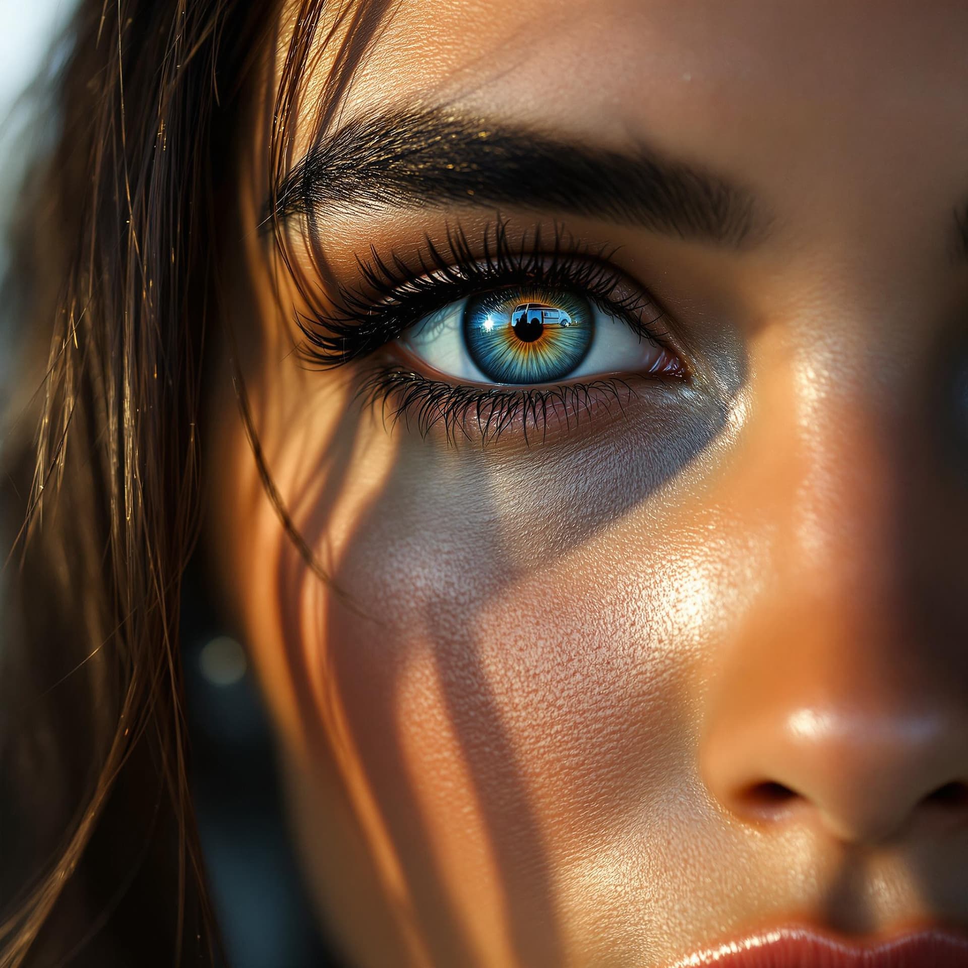 AI generated: a photo realistic,  close up photo of a beautiful Brazilian dark haired woman's  complete  face and ...