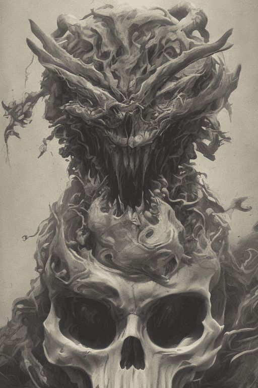 AI generated: a full body game character sketch villain wearing a smiling skull mask, art by JIANFENG XING