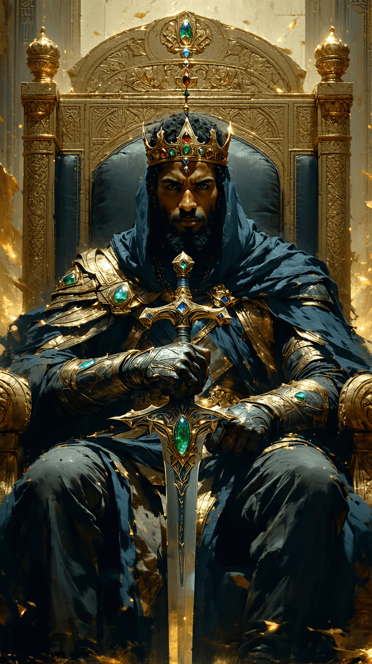 AI generated: An ultra-realistic, zoomed-out, front-facing, full-body portrait of King Abraha, the ruthless ruler ...