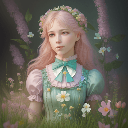 AI generated: mdjrny-v4 style, catholic lady, whimsical fantasy elegant meadow flowers botany maximalism with a wa...