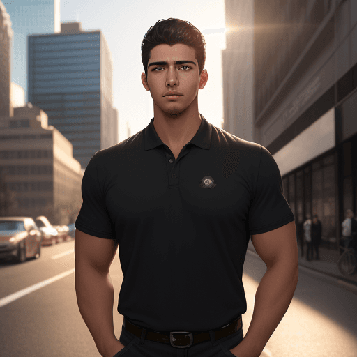 AI generated: Ground - Shot Angle - Employee face, handsome, perfect eyes, perfect round pupils, ray tracing, anat...