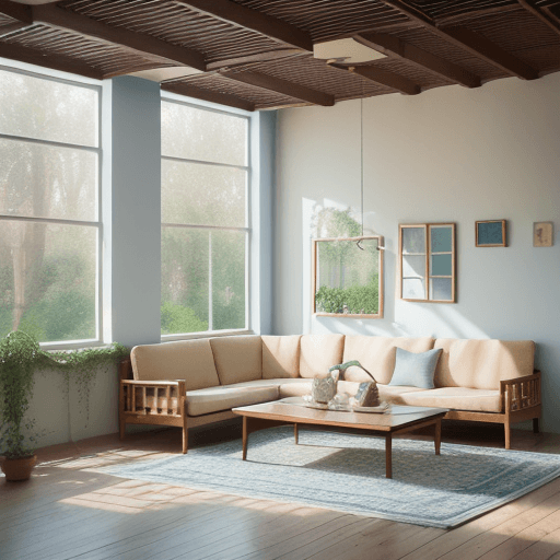 AI generated: High resolution photography interior design, dreamy sunken living room conversation pit, wooden floo...