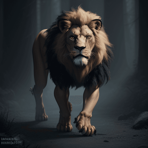 AI generated: create image of a full body hybrid creature monster humanoid combined of lion and lamb, Unreal engin...